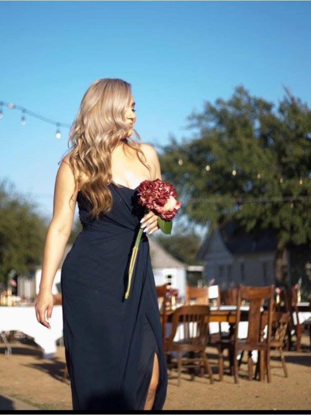 Elegant Navy Evening Dress with Side Slit